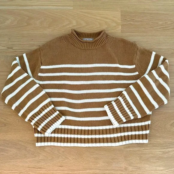 J. Crew Rollneck Striped Camel and White Sweater - Picture 1 of 3